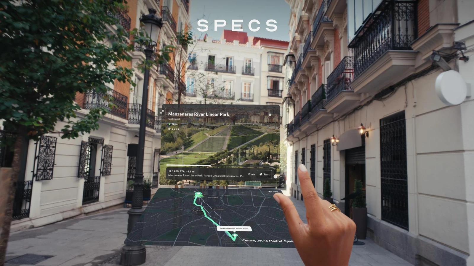 نمای رسمی مسیریابی واقعیت افزوده SPECS روی خیابان از دید کاربر